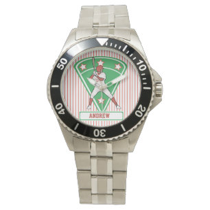 Personalisierter Baseball Batter Star Rot Armbanduhr