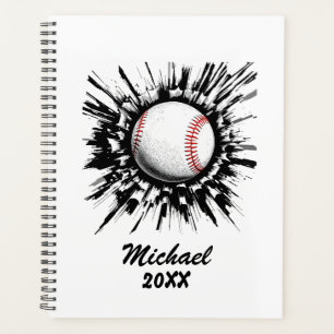 Personalisierter Baseball, der durch eine Wand bri Planer