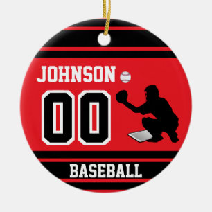 Personalisierter Baseball-Fänger   rot und schwar Keramik Ornament