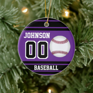 Personalisierter Baseball  Lila und schwarz Keramik Ornament
