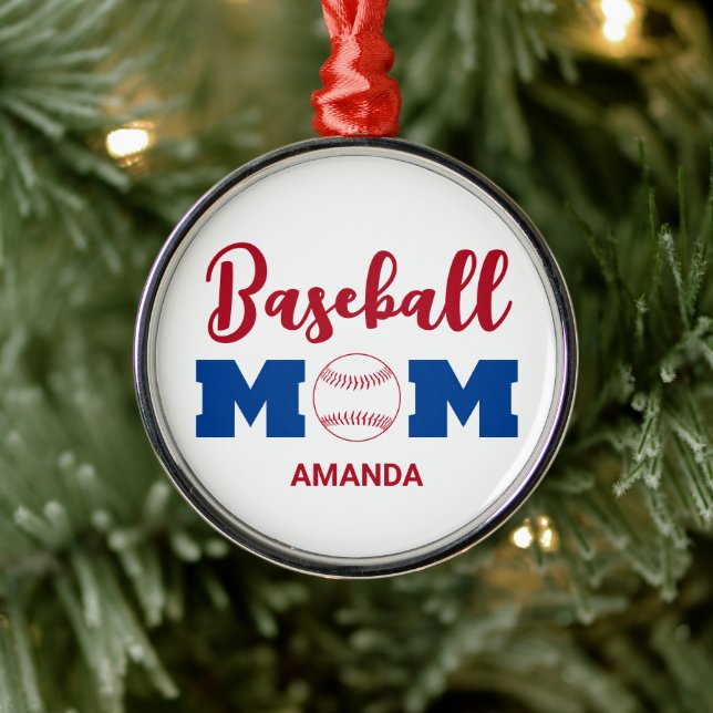 Personalisierter Baseball Mama Individuelle Name W Ornament Aus Metall (Baum)