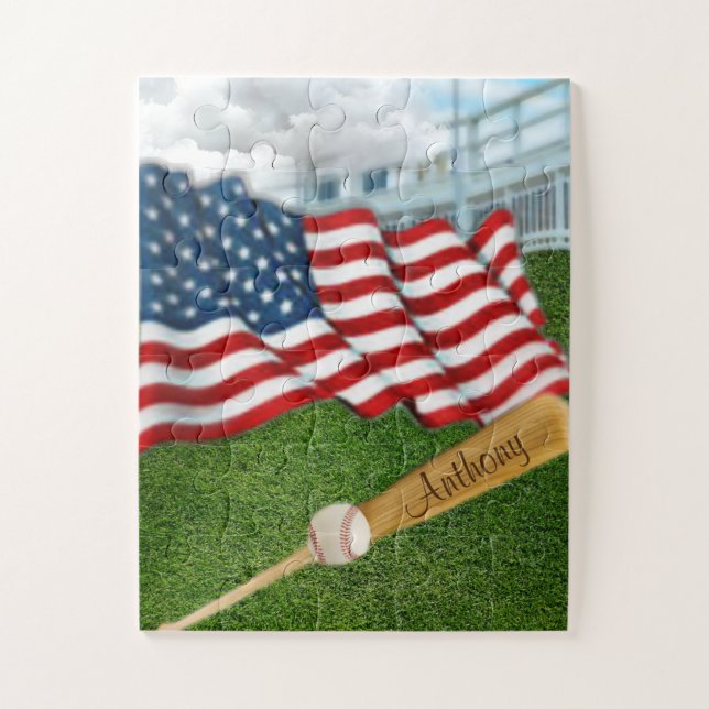 Personalisierter Baseball mit amerikanischer Flagg Puzzle (Vertikal)