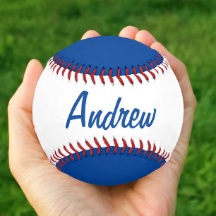 Personalisierter Baseball mit Namen Blau und Weiß