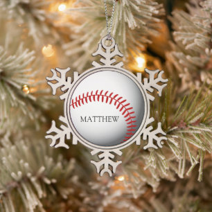 Personalisierter Baseball-Name oder Monogramm Schneeflocken Zinn-Ornament