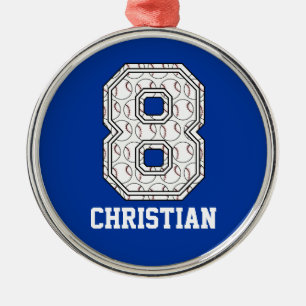 Personalisierter Baseball Nr. 8 Silbernes Ornament