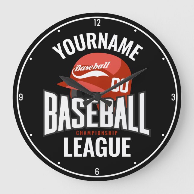 Personalisierter Baseball-Player-NAME-Team-Champ-C Große Wanduhr (Vorderseite)