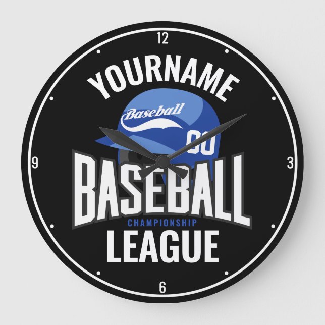 Personalisierter Baseball-Player-NAME-Team-Champ-C Große Wanduhr (Vorderseite)