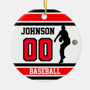 Personalisierter Baseball   rot, Weiß u. Schwarze Keramik Ornament
