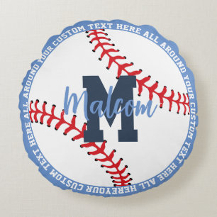 Personalisierter Baseball-Sport Kinder Blau Rundes Kissen