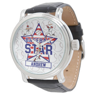 Personalisierter Baseball-Star und Streifen Armbanduhr