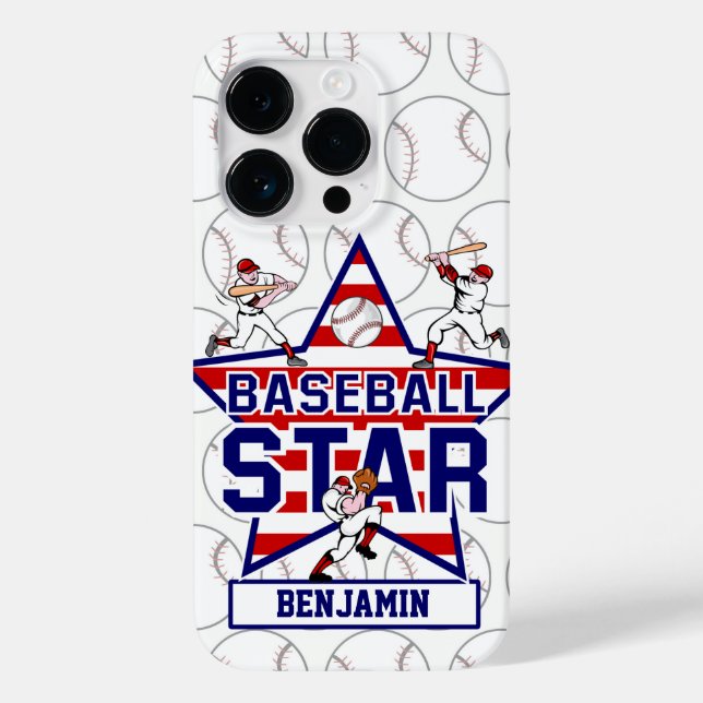Personalisierter Baseball-Star und Streifen Case-Mate iPhone Hülle (Rückseite)