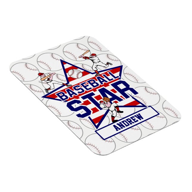 Personalisierter Baseball-Star und Streifen Magnet (Rechte Seite)