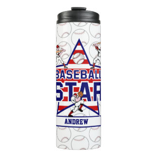 Personalisierter Baseball-Star und Streifen Thermosbecher