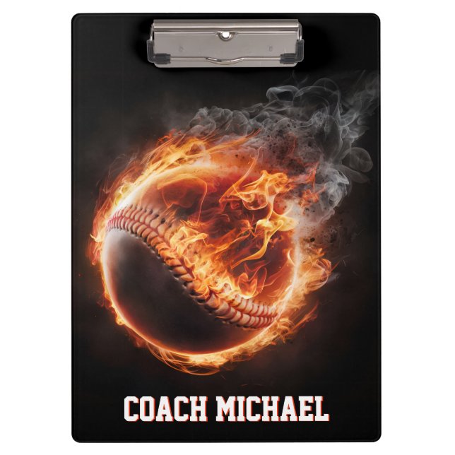 Personalisierter Baseballball in Flammen Klemmbrett (Vorderseite)