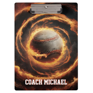Personalisierter Baseballball in Flammen Klemmbrett