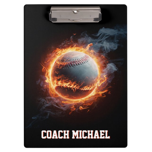 Personalisierter Baseballball in Flammen Klemmbrett (Vorderseite)