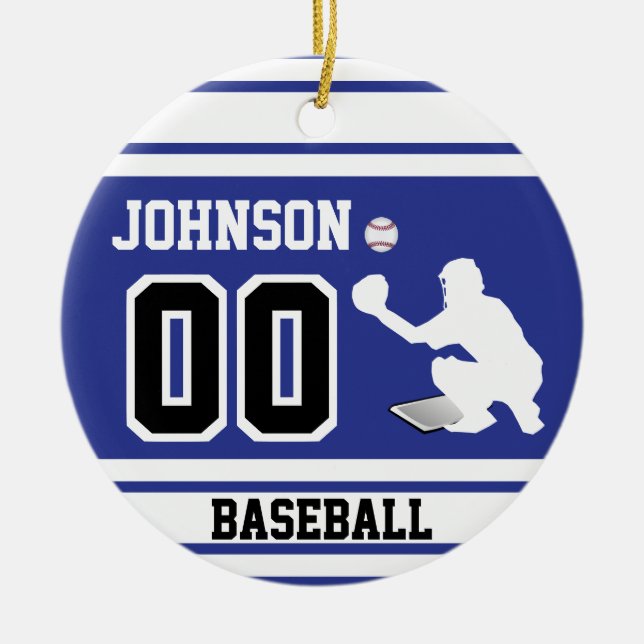 Personalisierter Baseballfänger | Dunkelblau und s Keramik Ornament (Vorne)
