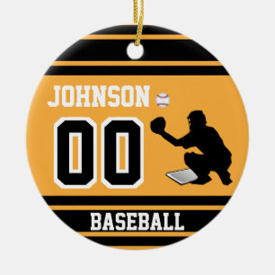 Personalisierter Baseballfänger   Gold und Schwarz Keramik Ornament