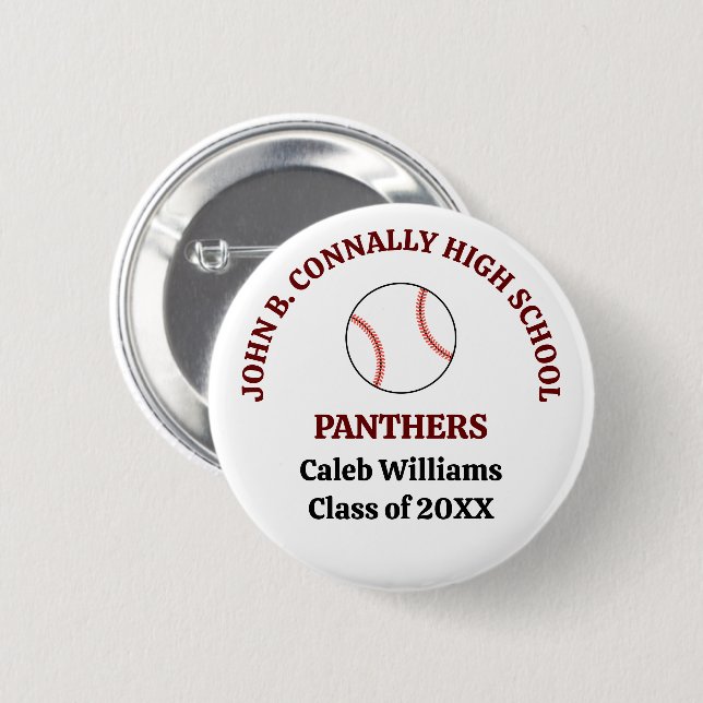 Personalisierter Baseballspieler der Maroon High S Button (Vorne & Hinten)