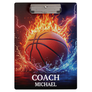 Personalisierter Basketball auf Feuer und Wasser Klemmbrett