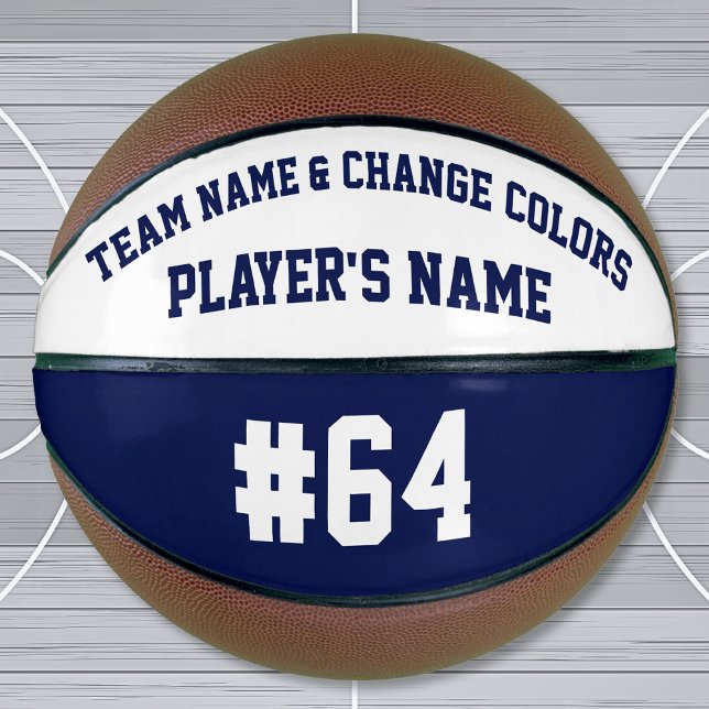 Personalisierter Basketball-Ball für Navy und Weiß Basketball (Senior Night gifts for basketball. Blue White, Custom Printed Basketball. Basketball Birthday Gifts.)