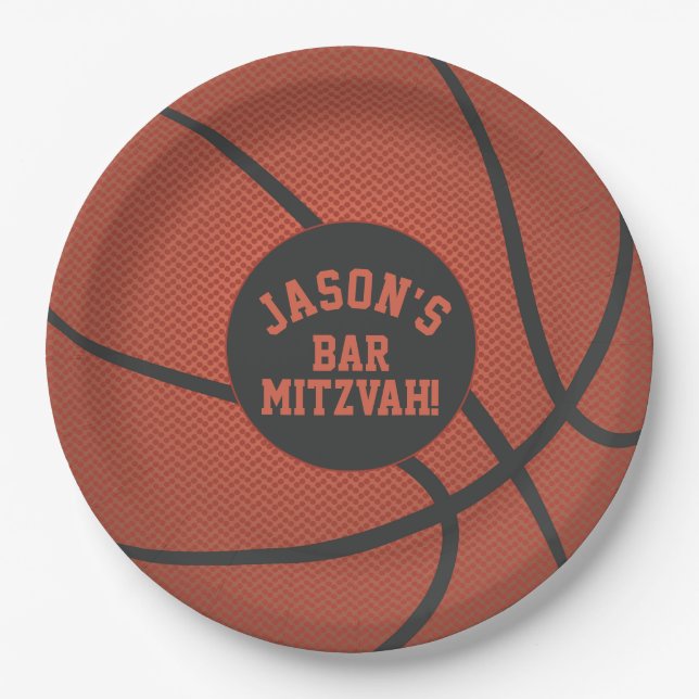 Personalisierter Basketball Bar Mitzvah Orange Sch Pappteller (Vorderseite)