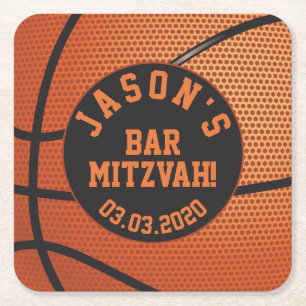 Personalisierter Basketball Bar Mitzvah Orange Sch Rechteckiger Pappuntersetzer