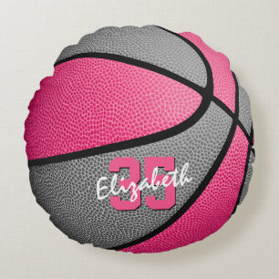 personalisierter Basketball-Basketball in Rosa Rundes Kissen