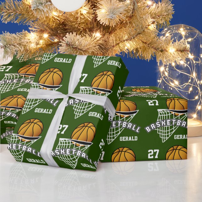 Personalisierter Basketball - Dunkelgrün Geschenkpapier (Feiertage)