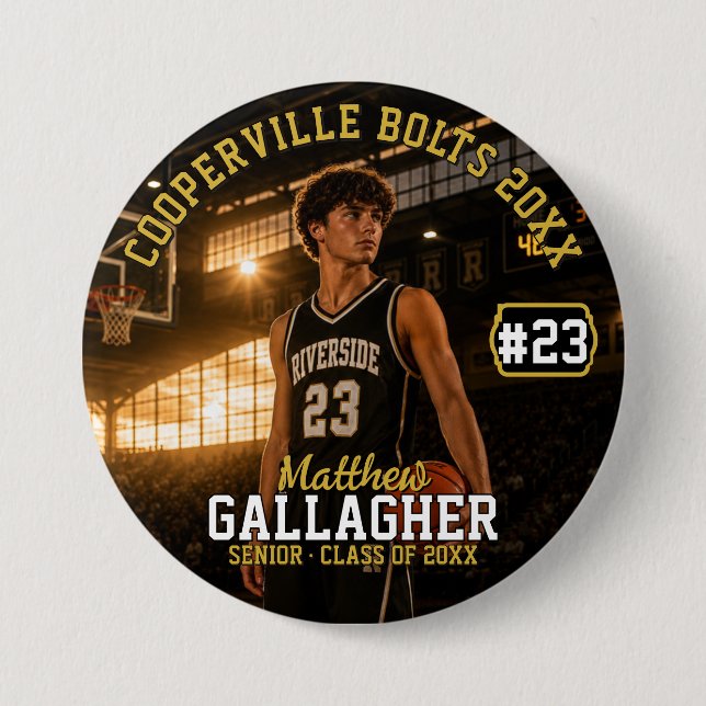 Personalisierter Basketball-Foto-Button Button (Vorderseite)
