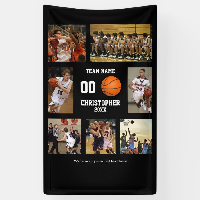 Personalisierter Basketball-Fotocollage-Player Banner (Vertikal)