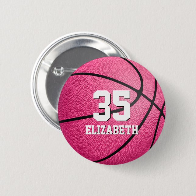 personalisierter Basketball für hellrosa Girls Button (Vorne & Hinten)