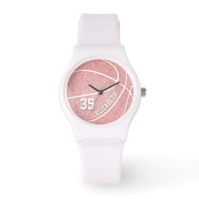 personalisierter Basketball für sportlich-rosa Gir Armbanduhr (Vorderseite)