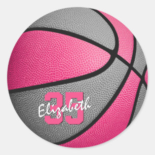personalisierter Basketball in mädchenhaftem Rosa Runder Aufkleber