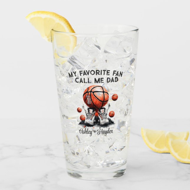 Personalisierter Basketball mit Kindernamen Väter  Glas (Vorderseite Ice)
