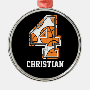 Personalisierter Basketball Nr. 4 Silbernes Ornament