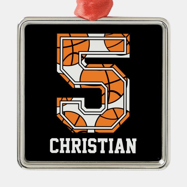 Personalisierter Basketball Nr. 5 Ornament Aus Metall (Vorne)