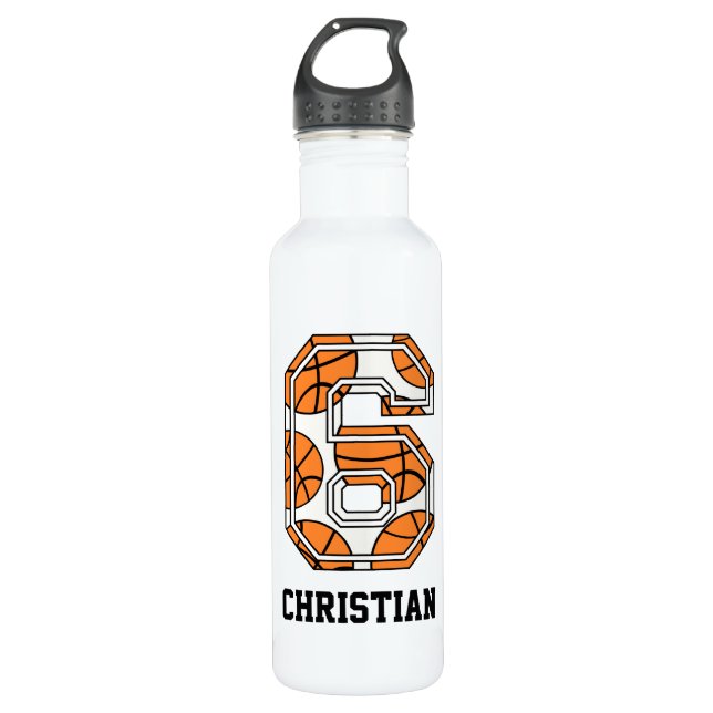 Personalisierter Basketball Nr. 6 Edelstahlflasche (Vorderseite)