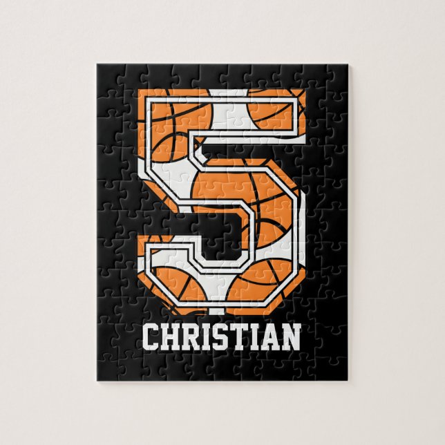 Personalisierter Basketball Nummer 5 Puzzle (Vertikal)