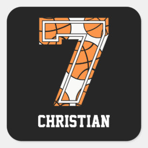 Personalisierter Basketball Nummer 7 Quadratischer Aufkleber