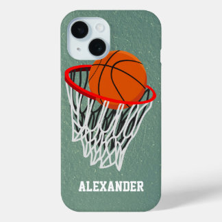Personalisierter Basketball und Hoop iPhone 15 Hülle