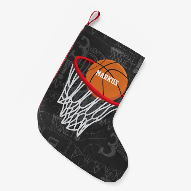 Personalisierter Basketball und Hoop Kleiner Weihnachtsstrumpf (Vorderansicht (hängend))