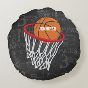 Personalisierter Basketball und Hoop Rundes Kissen