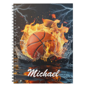 Personalisierter Basketballball auf Feuer und Wass Notizblock