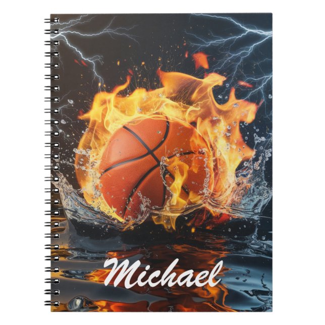 Personalisierter Basketballball auf Feuer und Wass Notizblock (Vorderseite)