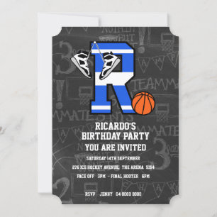 Personalisierter Basketballbuchstabe R Einladung