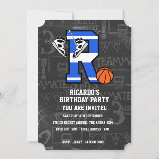 Personalisierter Basketballbuchstabe R Einladung