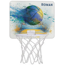 Personalisierter Basketballkorb mit blauer Farbspr
