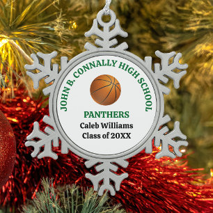 Personalisierter Basketballspieler der grünen High Schneeflocken Zinn-Ornament