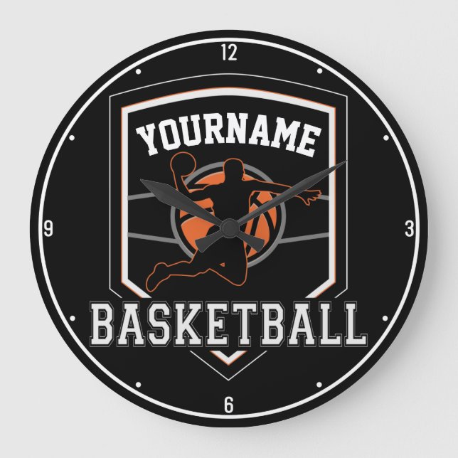 Personalisierter Basketballspieler NAME Slam Dunk  Große Wanduhr (Vorderseite)